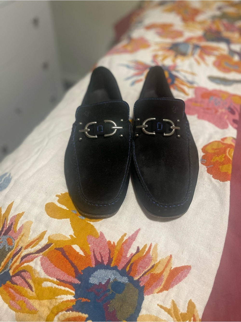 Donald J. Pliner Navy Suede Horsebit Loafers